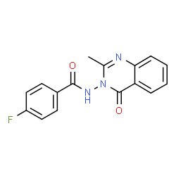 ChemSpider 2D Image | 4-Fluoro-N-(2-methyl-4-oxo-3(4H)-quinazolinyl)benzamide | C16H12FN3O2