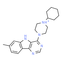 ChemSpider 2D Image | 1-Cyclohexyl-4-(7-methyl-5H-pyrimido[5,4-b]indol-4-yl)piperazin-1-ium | C21H28N5