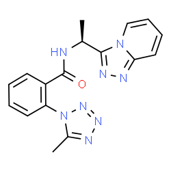 ChemSpider 2D Image | 2-(5-Methyl-1H-tetrazol-1-yl)-N-[(1S)-1-([1,2,4]triazolo[4,3-a]pyridin-3-yl)ethyl]benzamide | C17H16N8O