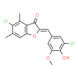 ChemSpider 2D Image | (2Z)-5-Chloro-2-(3-chloro-4-hydroxy-5-methoxybenzylidene)-4,6-dimethyl-1-benzofuran-3(2H)-one | C18H14Cl2O4