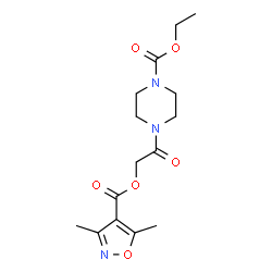 ChemSpider 2D Image | Ethyl 4-({[(3,5-dimethyl-1,2-oxazol-4-yl)carbonyl]oxy}acetyl)-1-piperazinecarboxylate | C15H21N3O6