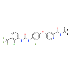 ChemSpider 2D Image | 4-[4-({[2-Chloro-3-(trifluoromethyl)phenyl]carbamoyl}amino)-3-fluorophenoxy]-N-(~2~H_3_)methyl-2-pyridinecarboxamide | C21H12D3ClF4N4O3