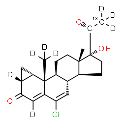 ChemSpider 2D Image | (1R,3aS,3bR,7aR,8aS,8bS,8cS,10aS)-5-Chloro-1-(~13~C_2_,~2~H_3_)ethanoyl-1-hydroxy-10a-methyl-8b-(~2~H_3_)methyl(6,7a-~2~H_2_)-2,3,3a,3b,7a,8,8a,8b,8c,9,10,10a-dodecahydrocyclopenta[a]cyclopropa[g]phen
anthren-7(1H)-one | C2013C2H19D8ClO3
