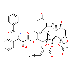ChemSpider 2D Image | (2alpha,5beta,7beta,10beta,13alpha)-4,10-Diacetoxy-13-{[(2R,3S)-3-(benzoylamino)-2-hydroxy-3-phenylpropanoyl]oxy}-1,7-dihydroxy-9-oxo-5,20-epoxytax-11-en-2-yl (2E)-2-methyl(4,4,4-~2~H_3_)-2-butenoate | C45H50D3NO14