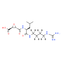 ChemSpider 2D Image | (2S,3S)-3-{[(2S)-1-{[4-Carbamimidamido(~2~H_8_)butyl]amino}-4-methyl-1-oxo-2-pentanyl]carbamoyl}-2-oxiranecarboxylic acid | C15H19D8N5O5