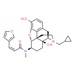 ChemSpider 2D Image | (2Z)-N-[(5alpha,6beta)-17-(Cyclopropylmethyl)-3,14-dihydroxy-4,5-epoxymorphinan-6-yl]-3-(3-furyl)-N-methylacrylamide | C28H32N2O5