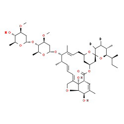 ChemSpider 2D Image | (1'R,2S,4'S,5S,6R,8'R,10'E,12'S,13'S,14'E,16'E,20'R,21'R,24'S)-6-[(2S)-2-Butanyl]-21',24'-dihydroxy-5,11',13',22'-tetramethyl-2'-oxo(3,4-~2~H_2_)-3,4,5,6-tetrahydrospiro[pyran-2,6'-[3,7,19]trioxatetra
cyclo[15.6.1.1~4,8~.0~20,24~]pentacosa[10,14,16,22]tetraen]-12'-yl 2,6-dideoxy-4-O-(2,6-dideoxy-3-O-methyl-alpha-L-arabino-hexopyranosyl)-3-O-methyl-alpha-L-arabino-hexopyranoside | C48H72D2O14