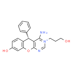 ChemSpider 2D Image | (5S)-4-Amino-8-hydroxy-3-(3-hydroxypropyl)-5-phenyl-5H-chromeno[2,3-d]pyrimidin-3-ium | C20H20N3O3