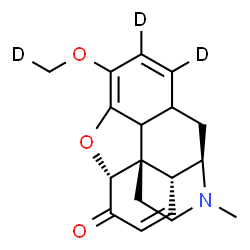 ChemSpider 2D Image | (5alpha)-17-Methyl-3-[(~2~H_1_)methyloxy](1,2-~2~H_2_)-7,8-didehydro-11,12-dihydro-4,5-epoxymorphinan-6-one | C18H18D3NO3