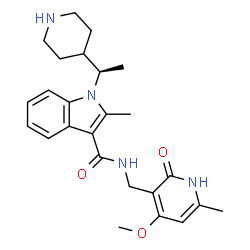 ChemSpider 2D Image | N-[(4-Methoxy-6-methyl-2-oxo-1,2-dihydro-3-pyridinyl)methyl]-2-methyl-1-[(1R)-1-(4-piperidinyl)ethyl]-1H-indole-3-carboxamide | C25H32N4O3