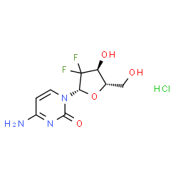 ChemSpider 2D Image | 4-Amino-1-(2-deoxy-2,2-difluoro-beta-L-erythro-pentofuranosyl)-2(1H)-pyrimidinone hydrochloride (1:1) | C9H12ClF2N3O4