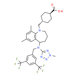 ChemSpider 2D Image | trans-4-[(5-{[3,5-Bis(trifluoromethyl)benzyl](2-methyl-2H-tetrazol-5-yl)amino}-7,9-dimethyl-2,3,4,5-tetrahydro-1H-1-benzazepin-1-yl)methyl]cyclohexanecarboxylic acid | C31H36F6N6O2