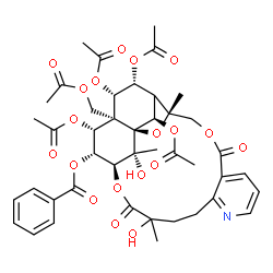 ChemSpider 2D Image | (1S,3R,18S,19R,20R,21R,22S,23R,25R,26R)-20,22,23,25-Tetraacetoxy-21-(acetoxymethyl)-15,26-dihydroxy-3,15,26-trimethyl-6,16-dioxo-2,5,17-trioxa-11-azapentacyclo[16.7.1.0~1,21~.0~3,24~.0~7,12~]hexacosa-
7,9,11-trien-19-yl benzoate | C43H49NO19