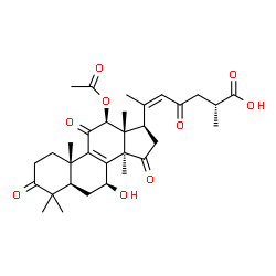 ChemSpider 2D Image | (7beta,12beta,20Z,25R)-12-Acetoxy-7-hydroxy-3,11,15,23-tetraoxolanosta-8,20(22)-dien-26-oic acid | C32H42O9