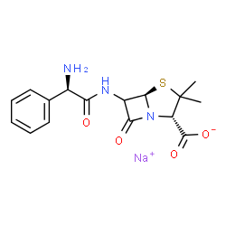 ChemSpider 2D Image | Sodium (2S,5R)-6-{[(2R)-2-amino-2-phenylacetyl]amino}-3,3-dimethyl-7-oxo-4-thia-1-azabicyclo[3.2.0]heptane-2-carboxylate | C16H18N3NaO4S