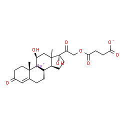 ChemSpider 2D Image | Sodium 4-{[(11beta,13xi)-11,17-dihydroxy-3,20-dioxopregn-4-en-21-yl]oxy}-4-oxobutanoate | C25H33NaO8