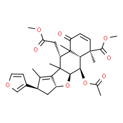 ChemSpider 2D Image | Methyl (2R,3aR,4aS,5R,5aR,6R,10S)-5-acetoxy-2-(3-furyl)-10-(2-methoxy-2-oxoethyl)-1,6,9a,10a-tetramethyl-9-oxo-3,3a,4a,5,5a,6,9,9a,10,10a-decahydro-2H-cyclopenta[b]naphtho[2,3-d]furan-6-carboxylate | C30H36O9