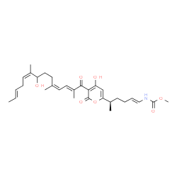 ChemSpider 2D Image | Methyl [(1E,5R)-5-{4-hydroxy-3-[(2E,4Z,9Z,12E)-8-hydroxy-2,5,9-trimethyl-2,4,9,12-tetradecatetraenoyl]-2-oxo-2H-pyran-6-yl}-1-hexen-1-yl]carbamate | C30H41NO7
