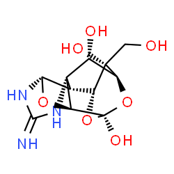 ChemSpider 2D Image | (2S,3S,4S,5R,9S,11S,12S,14R)-2-(Hydroxymethyl)-7-imino-10,13,15-trioxa-6,8-diazapentacyclo[7.4.1.1~3,12~.0~5,11~.0~5,14~]pentadecane-2,4,12-triol | C11H15N3O7