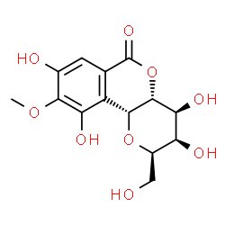 ChemSpider 2D Image | (2R,3R,4S,4aR,10bR)-3,4,8,10-Tetrahydroxy-2-(hydroxymethyl)-9-methoxy-3,4,4a,10b-tetrahydropyrano[3,2-c]isochromen-6(2H)-one | C14H16O9