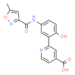 ChemSpider 2D Image | 2-(2-Hydroxy-5-{[(5-methyl-1,2-oxazol-3-yl)carbonyl]amino}phenyl)isonicotinic acid | C17H13N3O5