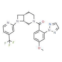 ChemSpider 2D Image | [4-Methoxy-2-(2H-1,2,3-triazol-2-yl)phenyl]{(1R,6S)-8-[4-(trifluoromethyl)-2-pyridinyl]-3,8-diazabicyclo[4.2.0]oct-3-yl}methanone | C22H21F3N6O2