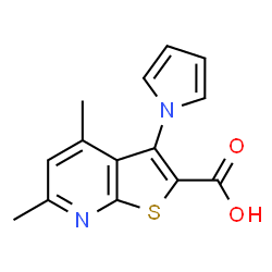 ChemSpider 2D Image | 4,6-Dimethyl-3-(1H-pyrrol-1-yl)thieno[2,3-b]pyridine-2-carboxylic acid | C14H12N2O2S