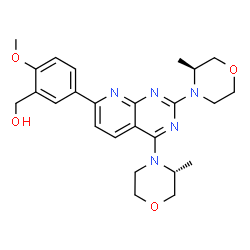ChemSpider 2D Image | (2-Methoxy-5-{4-[(3R)-3-methyl-4-morpholinyl]-2-[(3S)-3-methyl-4-morpholinyl]pyrido[2,3-d]pyrimidin-7-yl}phenyl)methanol | C25H31N5O4