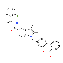 ChemSpider 2D Image | 4'-[(5-{[(1S)-1-(3,5-Difluoro-4-pyridinyl)ethyl]carbamoyl}-2,3-dimethyl-1H-indol-1-yl)methyl]-2-biphenylcarboxylic acid | C32H27F2N3O3