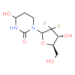 ChemSpider 2D Image | 1-(2-Deoxy-2,2-difluoro-D-erythro-pentofuranosyl)-4-hydroxytetrahydro-2(1H)-pyrimidinone | C9H14F2N2O5