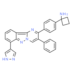 ChemSpider 2D Image | 1-{4-[3-Phenyl-7-(1H-pyrazol-4-yl)pyrimido[1,2-b]indazol-2-yl]phenyl}cyclobutanamine | C29H24N6