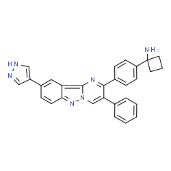 ChemSpider 2D Image | 1-{4-[3-Phenyl-9-(1H-pyrazol-4-yl)pyrimido[1,2-b]indazol-2-yl]phenyl}cyclobutanamine | C29H24N6