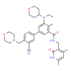 ChemSpider 2D Image | 3'-Cyano-N-[(4,6-dimethyl-2-oxo-1,2-dihydro-3-pyridinyl)methyl]-5-[ethyl(tetrahydro-2H-pyran-4-yl)amino]-4-methyl-4'-(4-morpholinylmethyl)-3-biphenylcarboxamide | C35H43N5O4