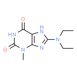 ChemSpider 2D Image | 8-(Diethylamino)-3-methyl-3,7-dihydro-1H-purine-2,6-dione | C10H15N5O2