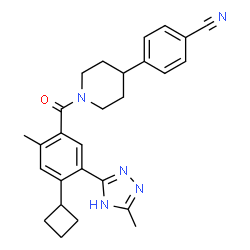ChemSpider 2D Image | 4-{1-[4-cyclobutyl-2-methyl-5-(5-methyl-1H-1,2,4-triazol-3-yl)benzoyl]piperidin-4-yl}benzonitrile | C27H29N5O