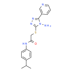 ChemSpider 2D Image | 2-{[4-Amino-5-(3-pyridinyl)-4H-1,2,4-triazol-3-yl]sulfanyl}-N-(4-isopropylphenyl)acetamide | C18H20N6OS