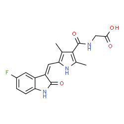 ChemSpider 2D Image | N-({5-[(Z)-(5-Fluoro-2-oxo-1,2-dihydro-3H-indol-3-ylidene)methyl]-2,4-dimethyl-1H-pyrrol-3-yl}carbonyl)glycine | C18H16FN3O4