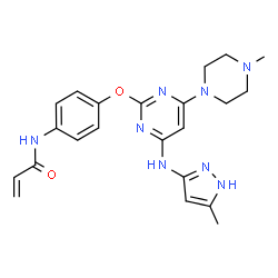 ChemSpider 2D Image | N-[4-({4-(4-Methyl-1-piperazinyl)-6-[(5-methyl-1H-pyrazol-3-yl)amino]-2-pyrimidinyl}oxy)phenyl]acrylamide | C22H26N8O2