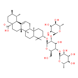 ChemSpider 2D Image | (3beta)-3-{[6-Deoxy-alpha-L-mannopyranosyl-(1->2)-[6-deoxy-alpha-L-mannopyranosyl-(1->4)]-beta-D-glucopyranosyl]oxy}urs-12-en-28-oic acid | C48H78O16