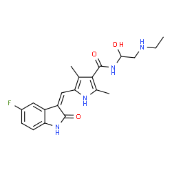 ChemSpider 2D Image | N-[2-(Ethylamino)-1-hydroxyethyl]-5-[(Z)-(5-fluoro-2-oxo-1,2-dihydro-3H-indol-3-ylidene)methyl]-2,4-dimethyl-1H-pyrrole-3-carboxamide | C20H23FN4O3