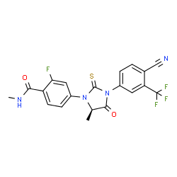 ChemSpider 2D Image | 4-{(5R)-3-[4-Cyano-3-(trifluoromethyl)phenyl]-5-methyl-4-oxo-2-thioxo-1-imidazolidinyl}-2-fluoro-N-methylbenzamide | C20H14F4N4O2S