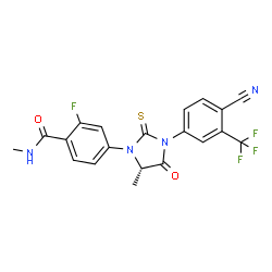 ChemSpider 2D Image | 4-{(5S)-3-[4-Cyano-3-(trifluoromethyl)phenyl]-5-methyl-4-oxo-2-thioxo-1-imidazolidinyl}-2-fluoro-N-methylbenzamide | C20H14F4N4O2S