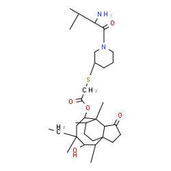 ChemSpider 2D Image | (1S,2R,3S,4R,6R,7R,8R,14R)-4-Ethyl-3-hydroxy-2,4,7,14-tetramethyl-9-oxotricyclo[5.4.3.0~1,8~]tetradec-6-yl {[(3S)-1-(L-valyl)-3-piperidinyl]sulfanyl}acetate | C32H54N2O5S