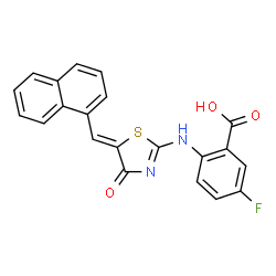 ChemSpider 2D Image | 5-Fluoro-2-{[(5Z)-5-(1-naphthylmethylene)-4-oxo-4,5-dihydro-1,3-thiazol-2-yl]amino}benzoic acid | C21H13FN2O3S