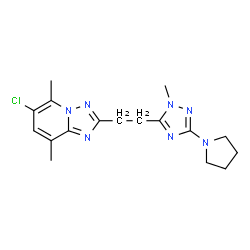 ChemSpider 2D Image | 6-chloranyl-5,8-dimethyl-2-[2-(2-methyl-5-pyrrolidin-1-yl-1,2,4-triazol-3-yl)ethyl]-[1,2,4]triazolo[1,5-a]pyridine | C17H22ClN7