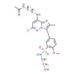 ChemSpider 2D Image | N-{2-[(6-Chloro-3-{3-[(2-hydroxyethyl)sulfamoyl]-4-methoxyphenyl}-2-methylimidazo[1,2-b]pyridazin-8-yl)amino]ethyl}acetamide | C20H25ClN6O5S