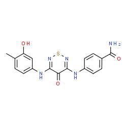 ChemSpider 2D Image | 4-({5-[(3-Hydroxy-4-methylphenyl)amino]-4-oxo-4H-1,2,6-thiadiazin-3-yl}amino)benzamide | C17H15N5O3S