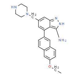 ChemSpider 2D Image | 4-(6-Ethoxy-2-naphthyl)-6-(1-piperazinylmethyl)-2H-indazol-3-amine | C24H27N5O
