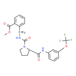 ChemSpider 2D Image | Methyl 2-[({[(2S)-2-{[3-(trifluoromethoxy)phenyl]carbamoyl}-1-pyrrolidinyl]carbonyl}amino)methyl]benzoate | C22H22F3N3O5