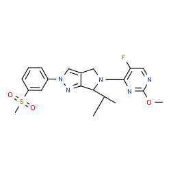 ChemSpider 2D Image | (6~{r})-5-(5-Fluoranyl-2-Methoxy-Pyrimidin-4-Yl)-2-(3-Methylsulfonylphenyl)-6-Propan-2-Yl-4,6-Dihydropyrrolo[3,4-C]pyrazole | C20H22FN5O3S